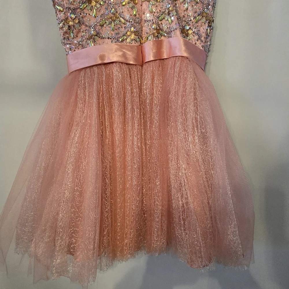 Dave & Johnny Girls Size 7/8 Peach Special Event Beaded Tulle Dress